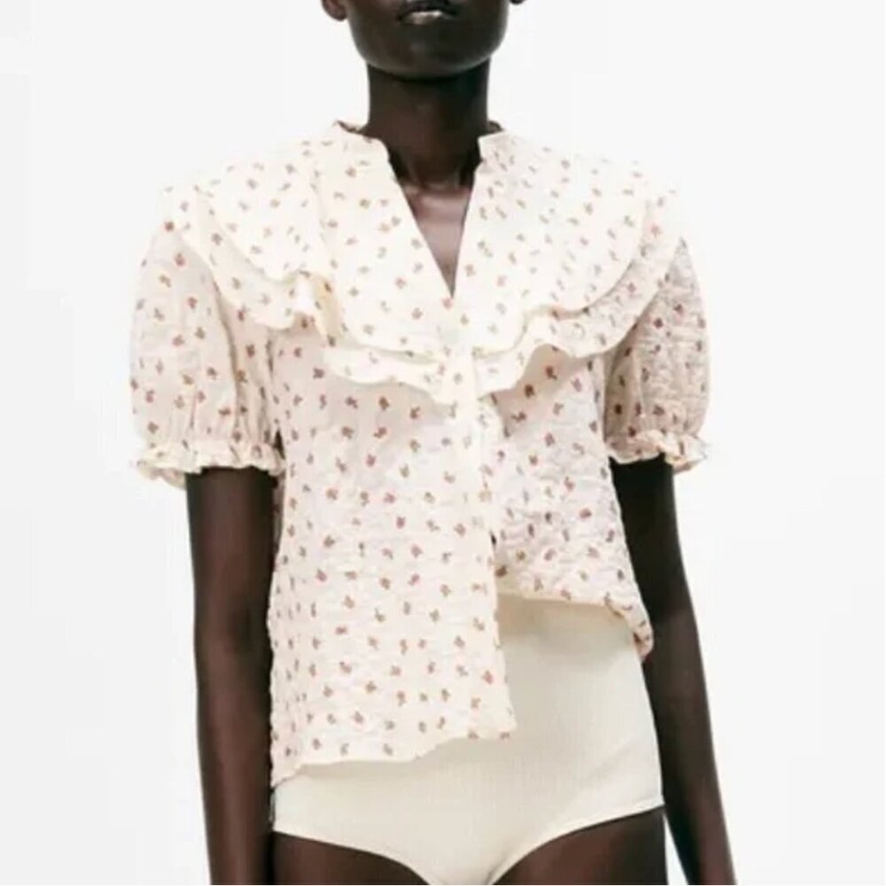 Zara Ruffled Rustic Shirt Size S NEW WITH TAG!